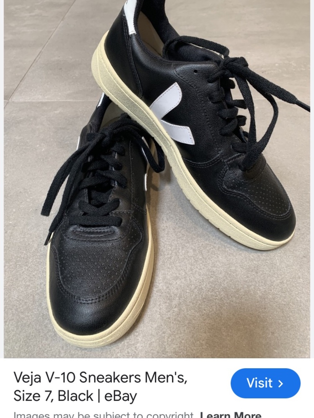 Veja Men's Black Leather Sneakers with White V Accent